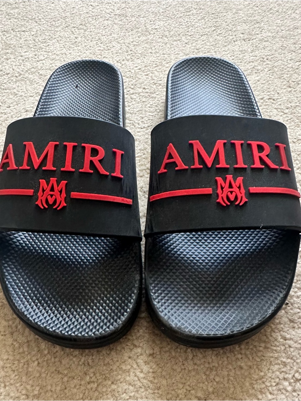 AMIRI Black Slides with Red Raised Logo